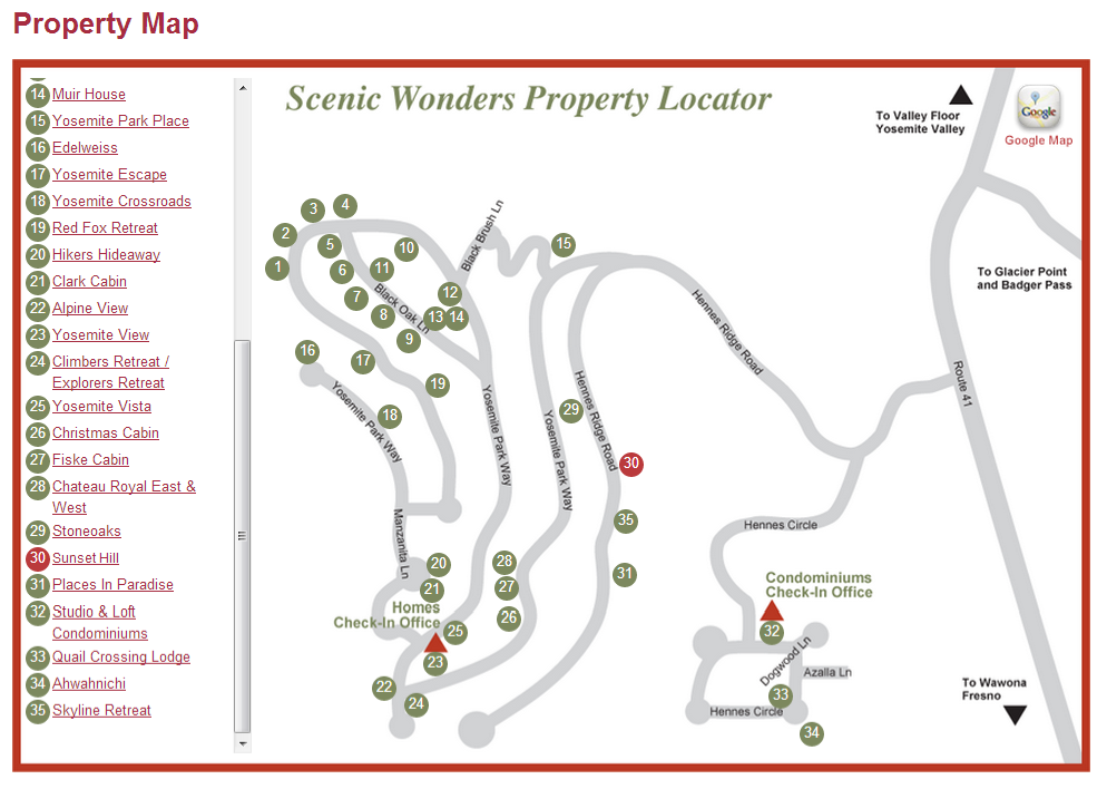 Property Map Yosemite Rentals